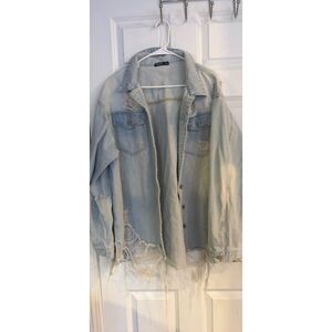 Distressed Jean Jacket 4x, wore oversized as 2x